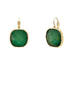 Faceted Stone French Clip Earrings - Green