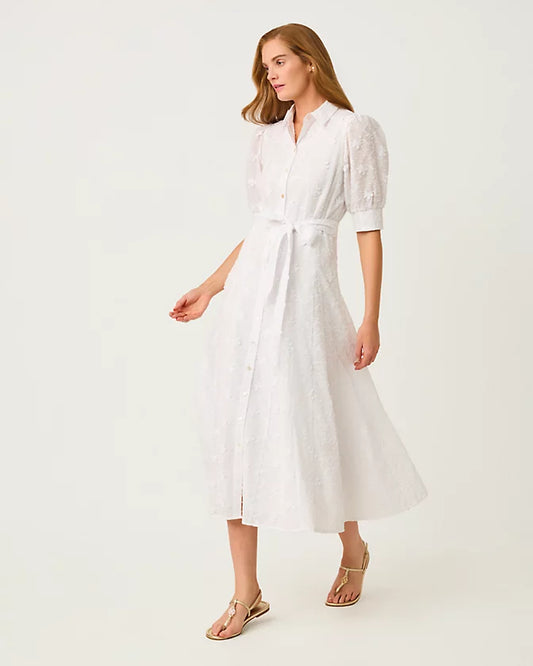 Larkyn Midi Shirtdress - Resort White Monarch Embroidered