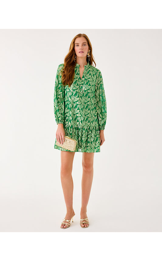 EVALINE SILK DRESS - BAMBOO GREEN - LEAFY BABE METALLIC SILK CLIP