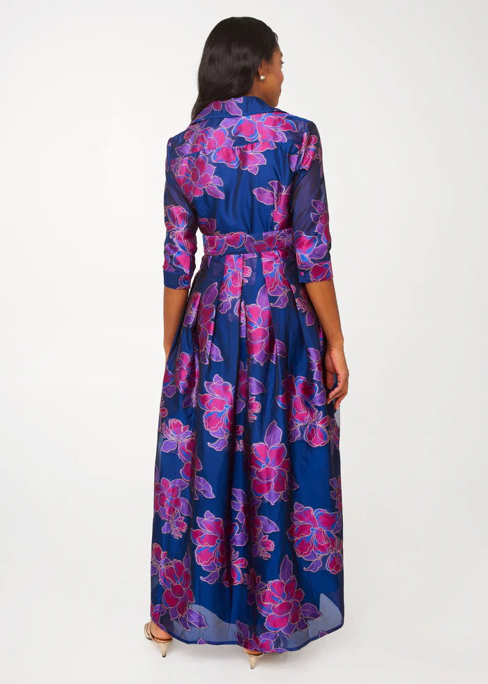Cecilia Gown - Fuchsia Navy Peony Organza