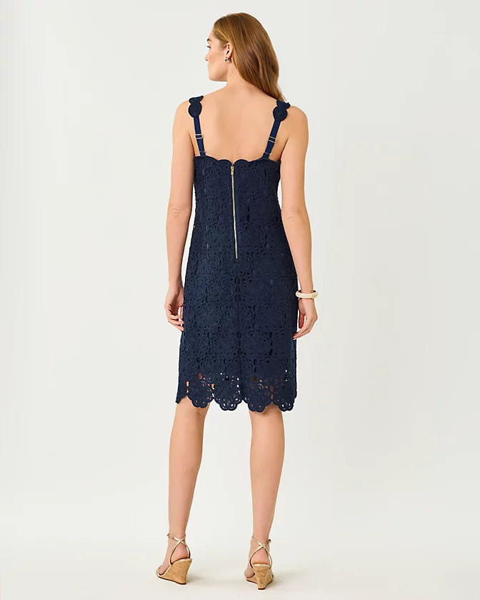 FABIAN CROCHET MIDI DRESS - LOW TIDE NAVY - ROSEBUD KNIT CROCHET PANEL