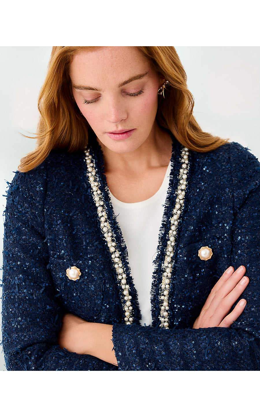 NEOMA BOUCLE JACKET - LOW TIDE NAVY - AFTER PARTY LUREX BOUCLE