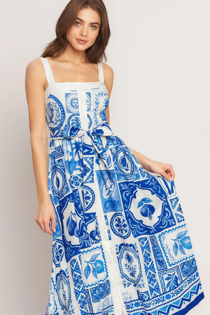 MAJOLICA  DRESS - IVORY BLUE