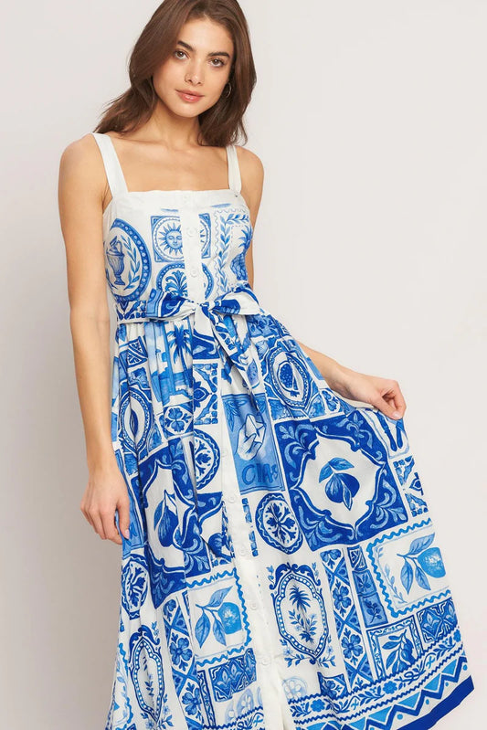 MAJOLICA  DRESS - IVORY BLUE