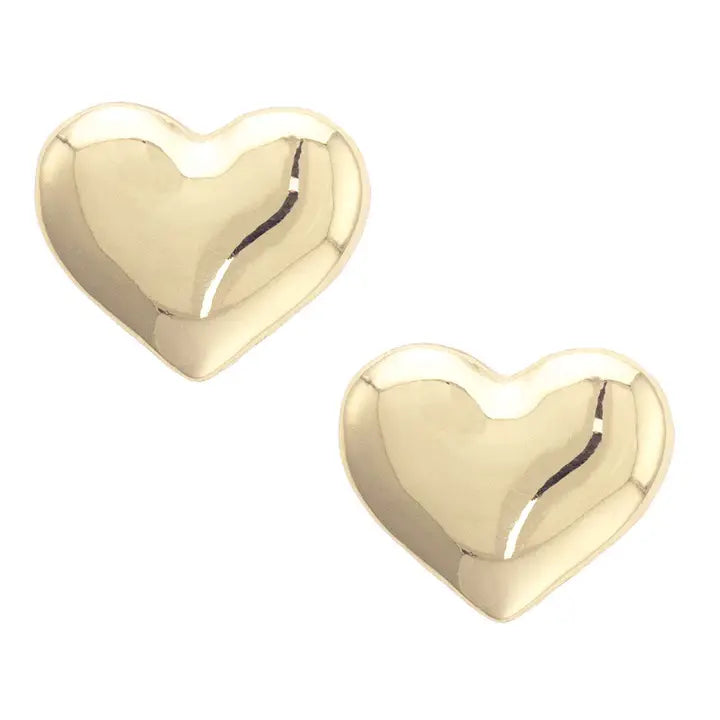 HATTIE PUFFY HEART STUD EARRINGS IN SHINY GOLD