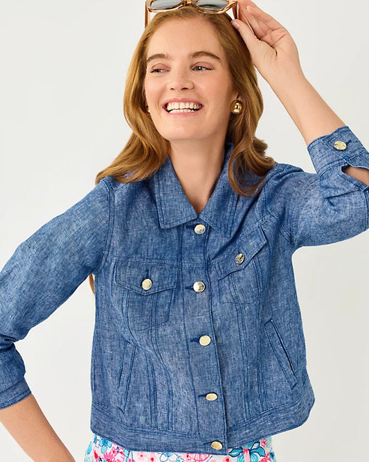 SEASPRAY LINEN JACKET - STARLIGHT NAVY X RESORT WHITE