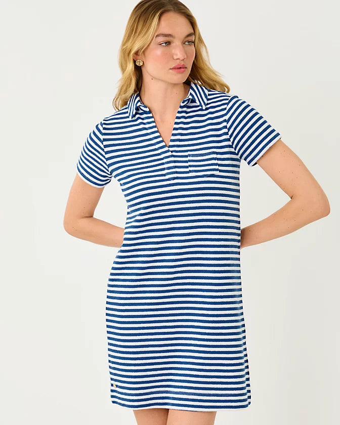 DUNE SHORT SLEEVE DRESS - STARLIGHT NAVY - ST TROPEZ STRIPE