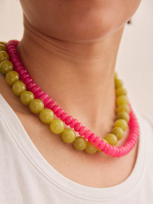 Joyce Semi-Precious Beaded Necklace - Fuschia
