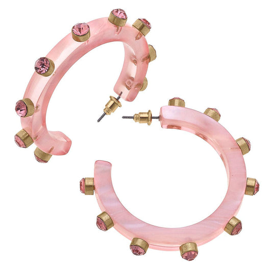 Renee Resin and Rhinestone Hoop Earrings - Pink