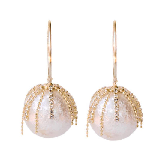 DIAMOND FRINGE PEARL HOOPS
