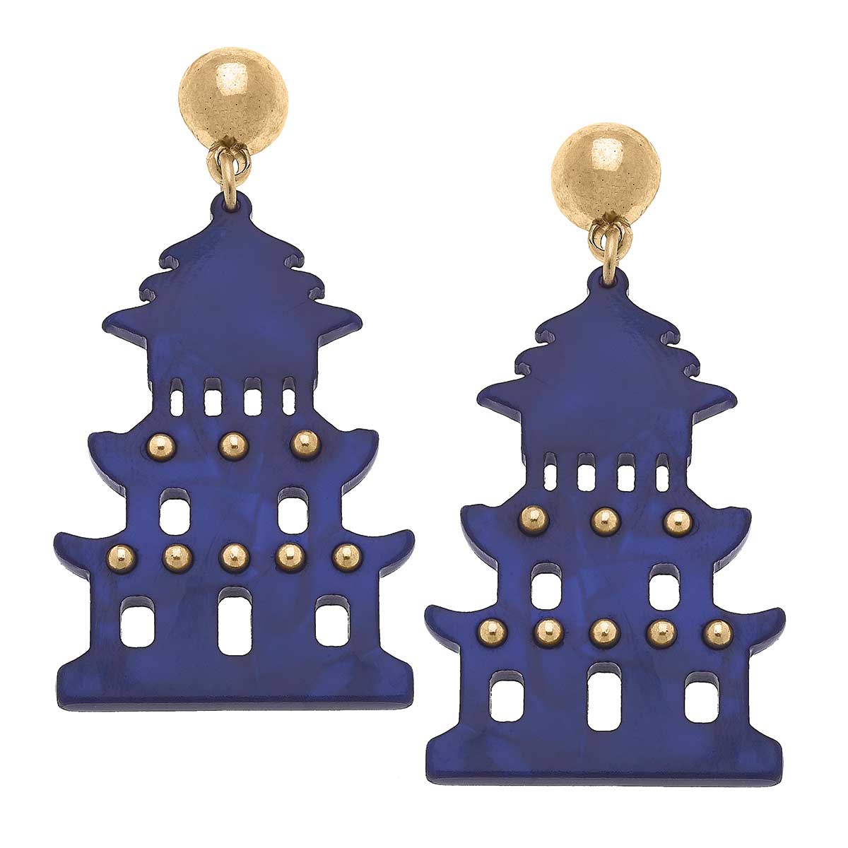Gia Pagoda Resin Earrings- Navy