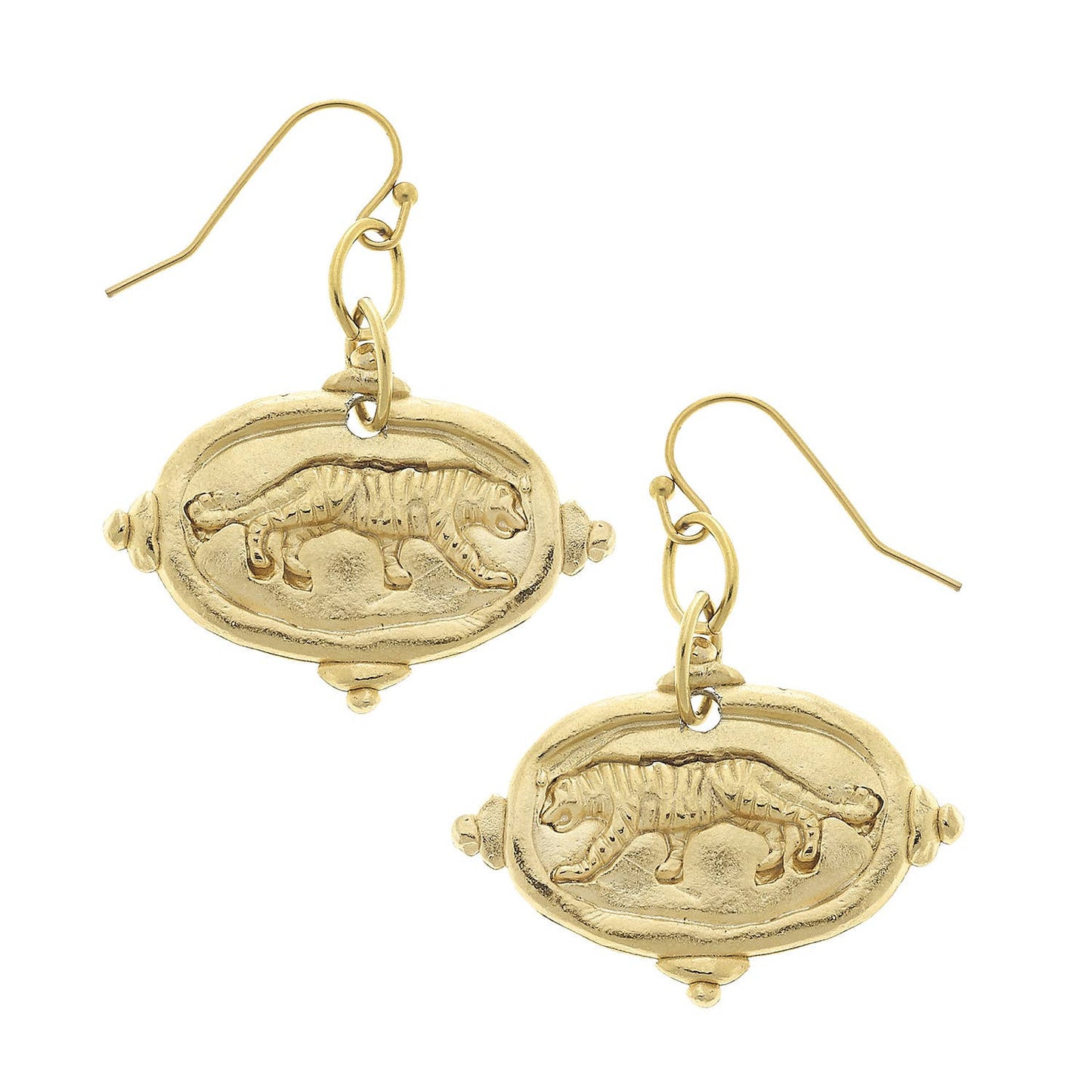 Handcast Gold Tiger Earrings