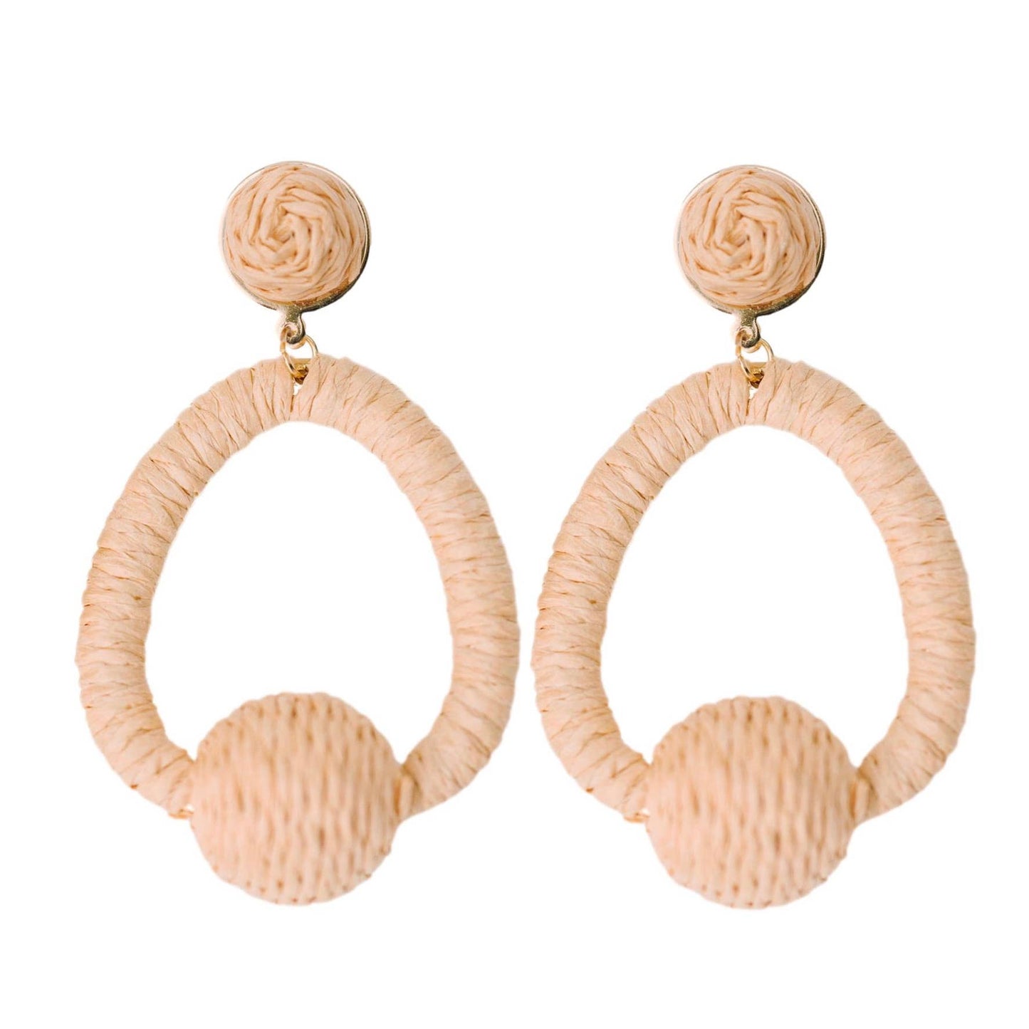 Brown Raffia Pom Pom Hoops