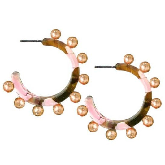 Pink and Green Camo Studded Hoops