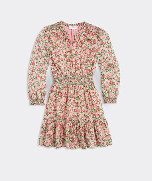 Girls' Printed Smocked-Waist Dress - SB Floral - Cypress