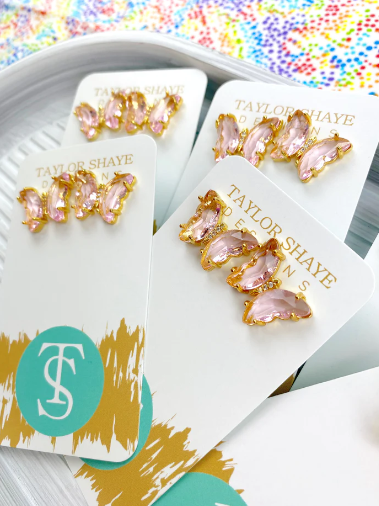 Crystal Butterfly Studs - LT Pink
