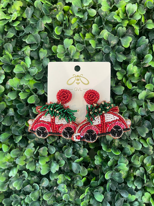 RED CHRISTMAS CAR EARRINGS