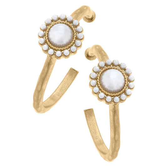 Remi Pearl Cluster Hoop Earrings in Worn Gold