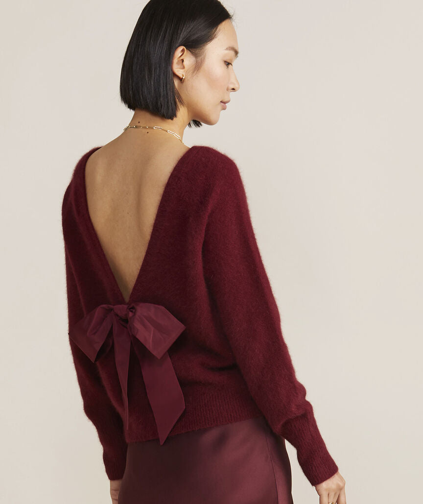 Luxe Bow Back Sweater - Crimson