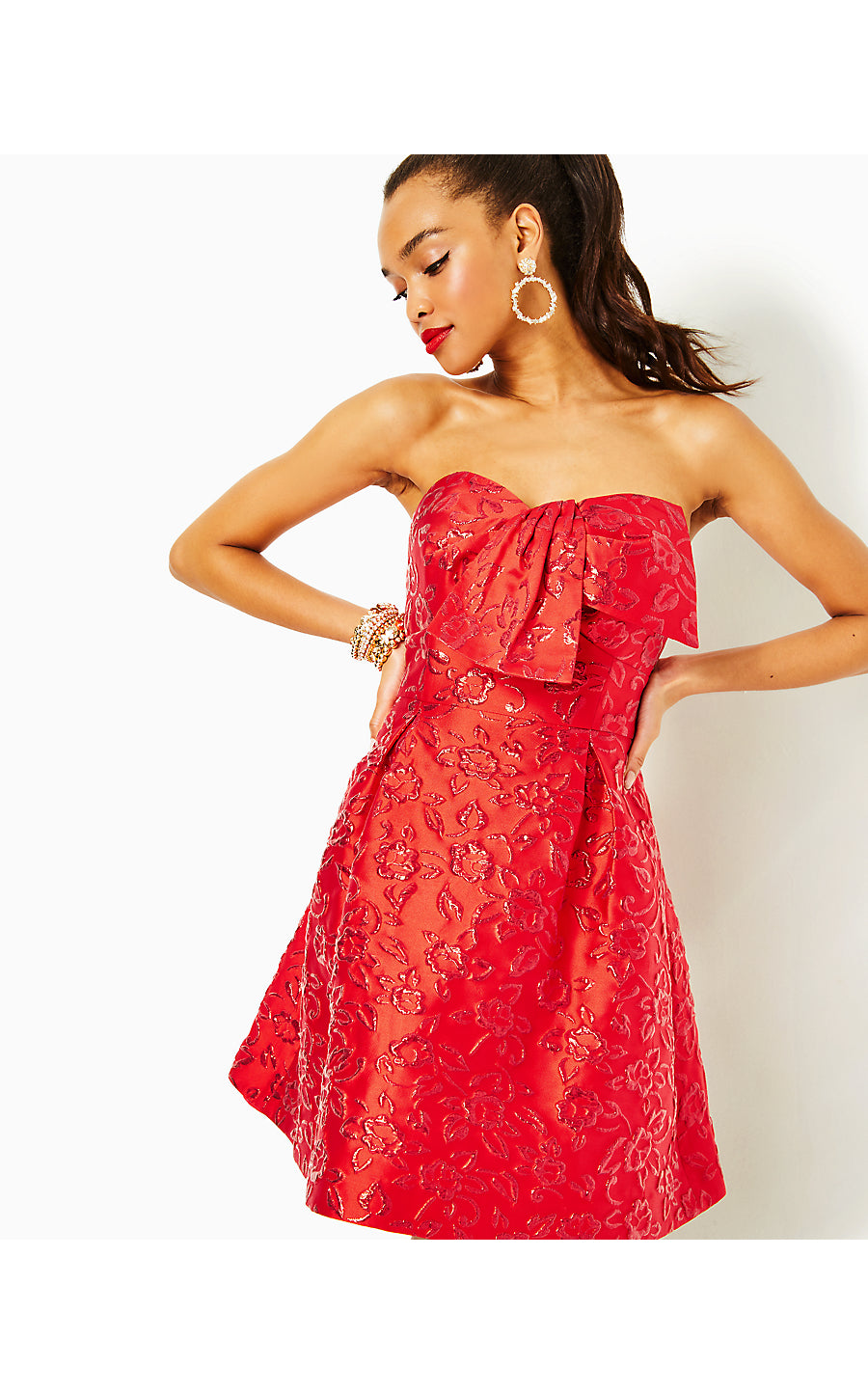 KATALEYA DRESS - AMARYLLIS RED FLORAL BROCADE
