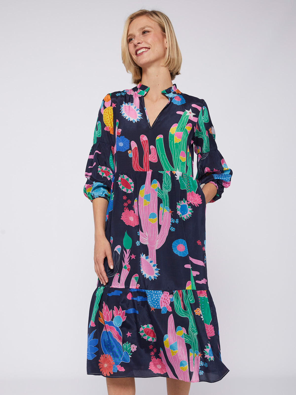 Catalina Dress - Cactus Navy Print