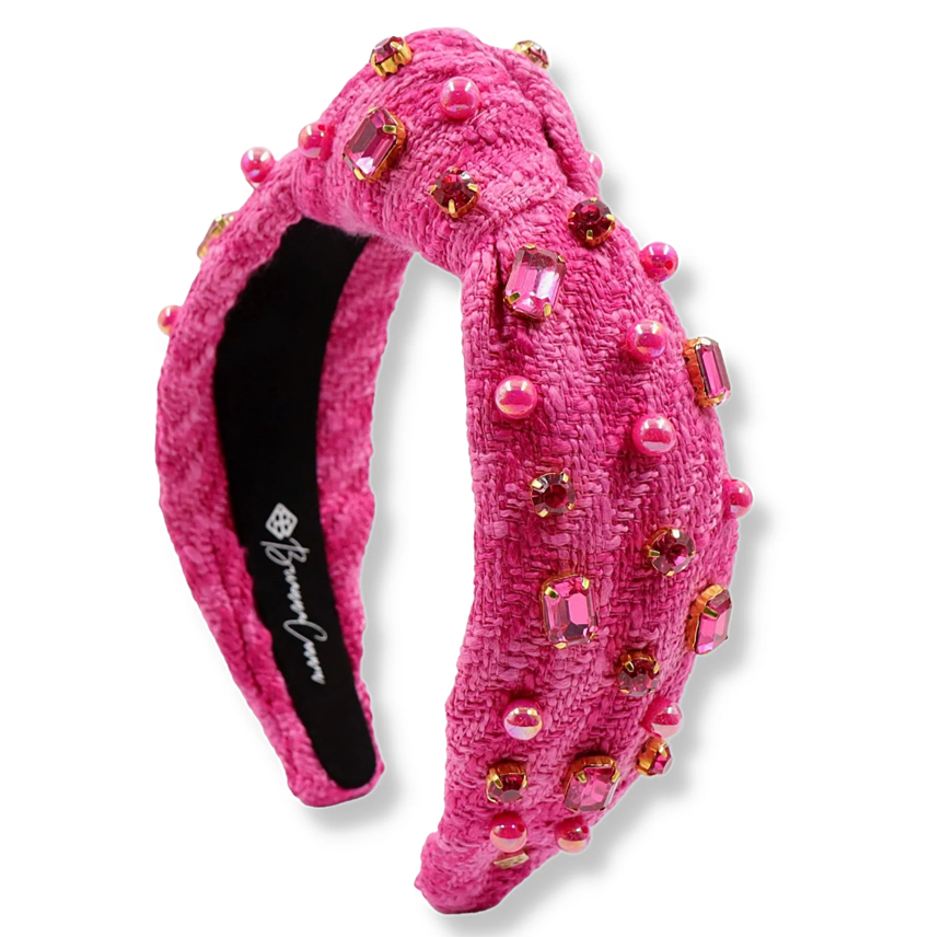 PINK KNIT HEADBAND WITH CRYSTALS & PEARLS