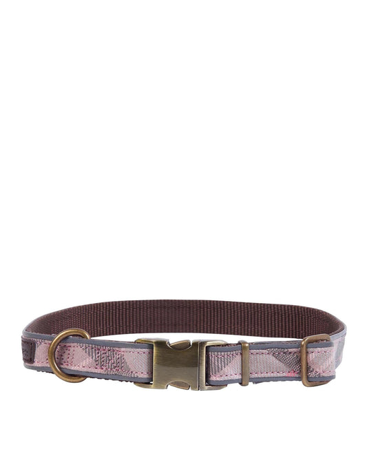 BARBOUR REFLECTIVE TARTAN DOG COLLAR - PINK