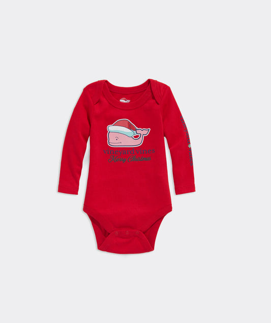 Baby Santa Hat Whale Body Suit - Red