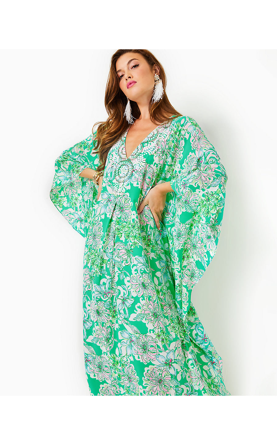 MINDY BEADED CAFTAN - SPEARMINT BLOSSOM VIEWS