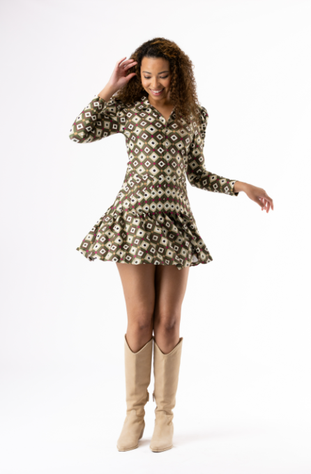 EDITH DRESS - OLIVE TILE