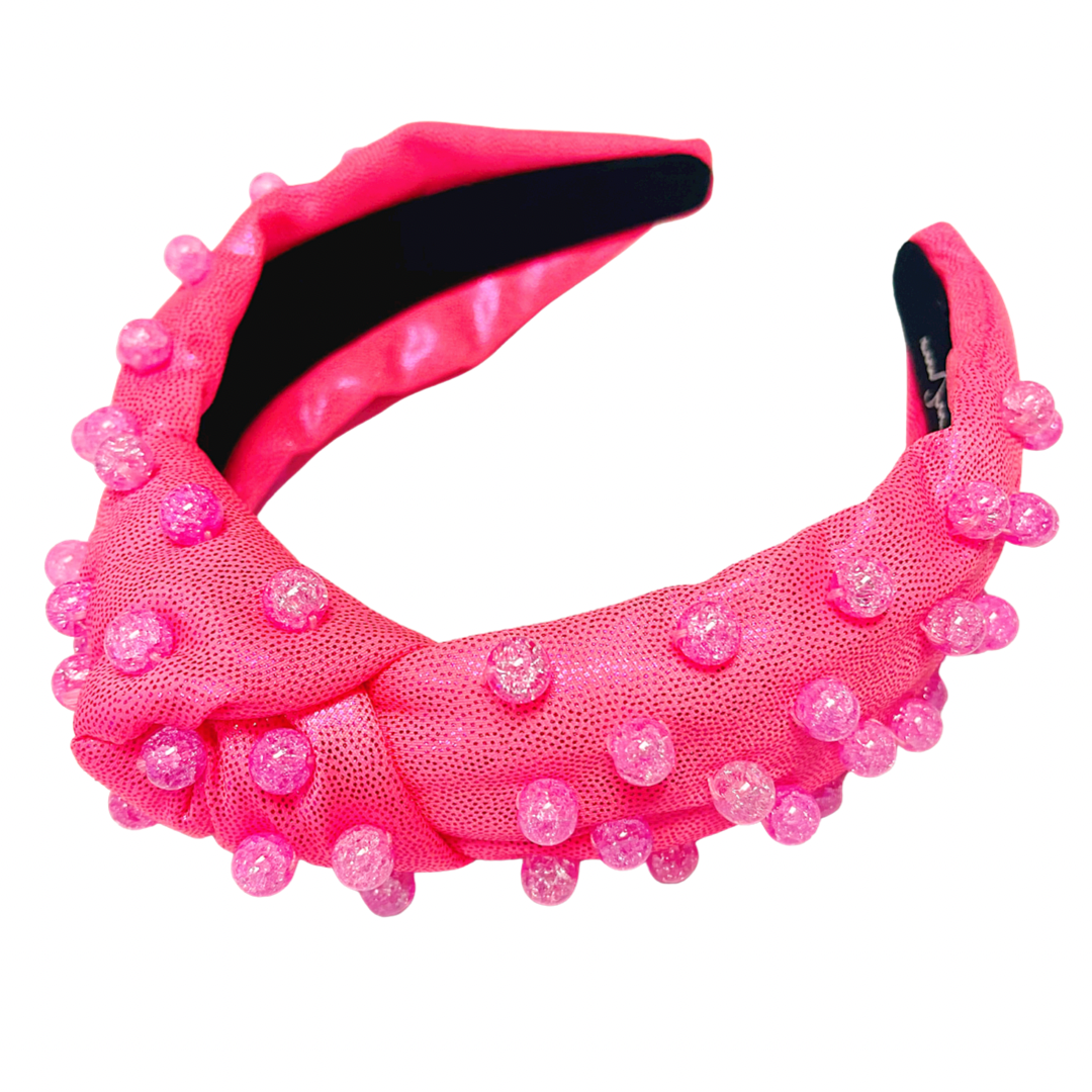Hot Pink Metallic Headband with Pink Beads