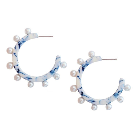 Blue and White Pearl Hoops