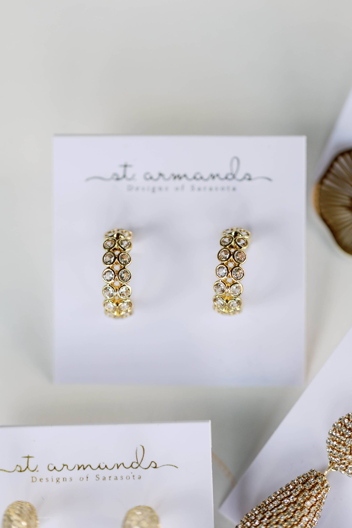 Double Diamond Chunky Gold Hoop Earrings