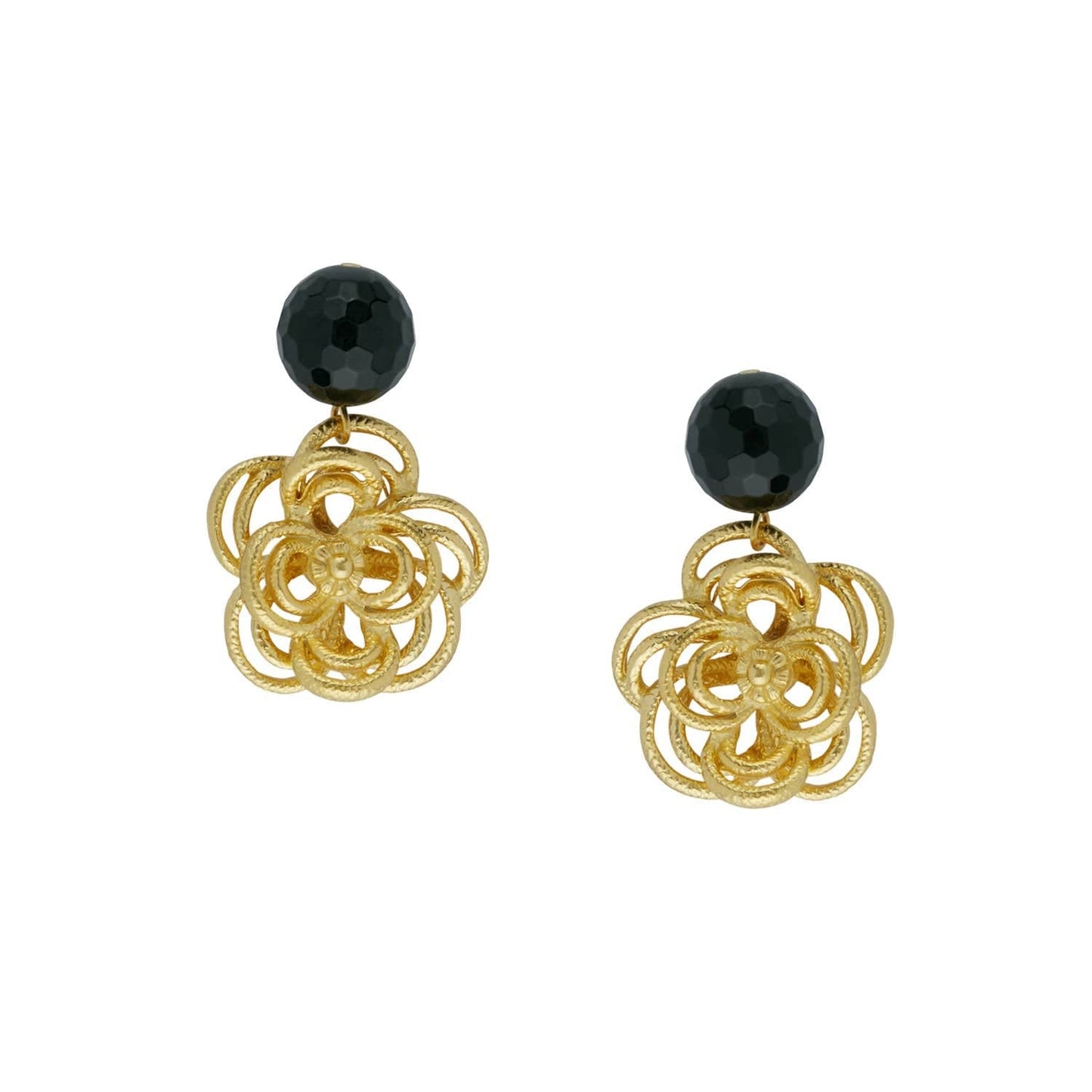 BLACK ONYX FLOWER EARRINGS