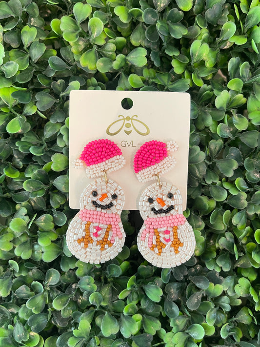 PINK SNOWMAN EARRINGS