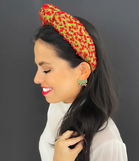 GREEN AND RED TEXTURED WOVEN HEADBAND