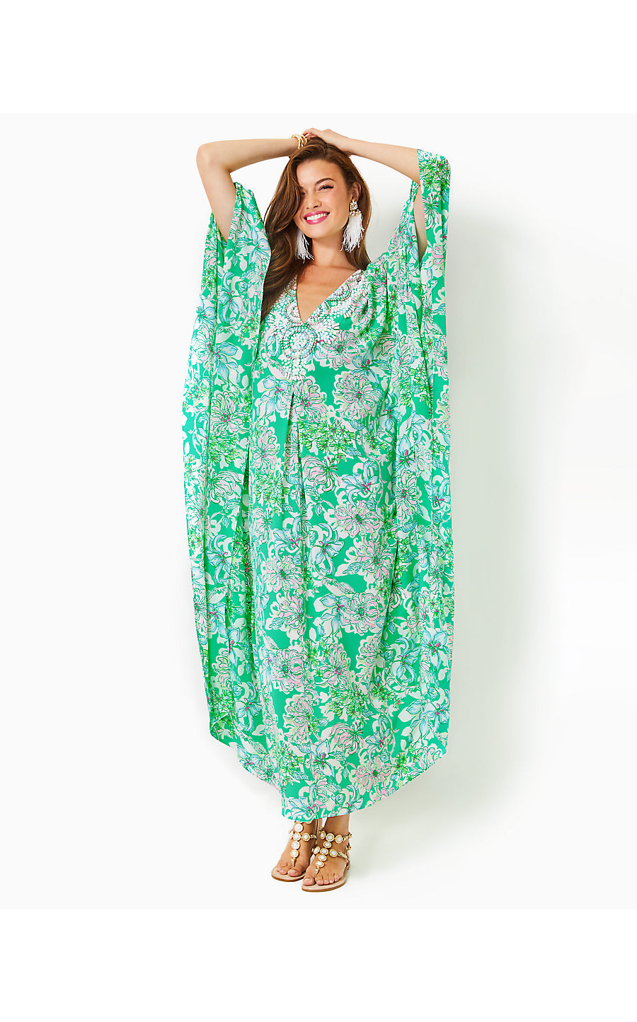 MINDY BEADED CAFTAN - SPEARMINT BLOSSOM VIEWS