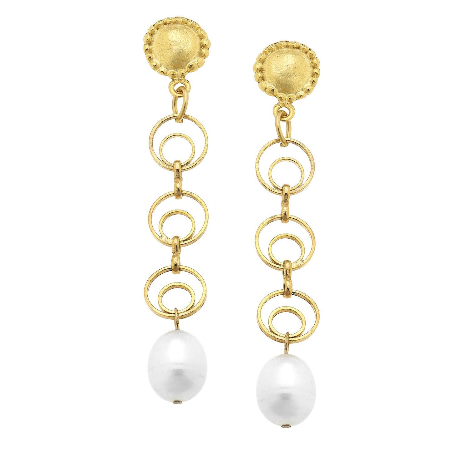 Gold Chain and Pearl Earrings