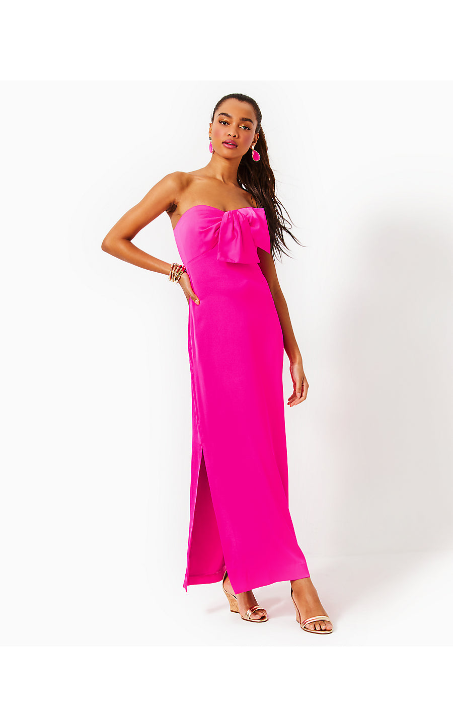 CARLYNN MAXI BOW DRESS - PINK PALMS