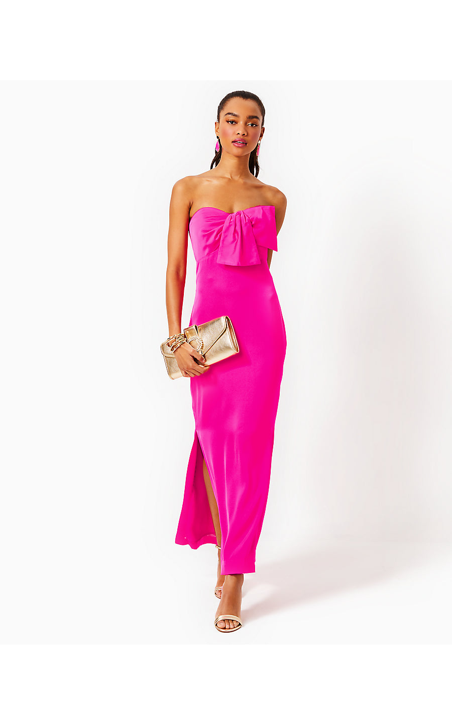 CARLYNN MAXI BOW DRESS - PINK PALMS