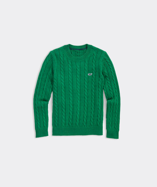 Boys’ Cotton Cashmere Cable Crewneck Sweater - Green