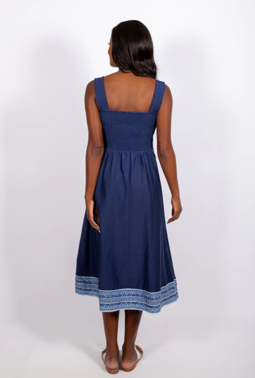 Midi Dress - Navy/Placid Border Print