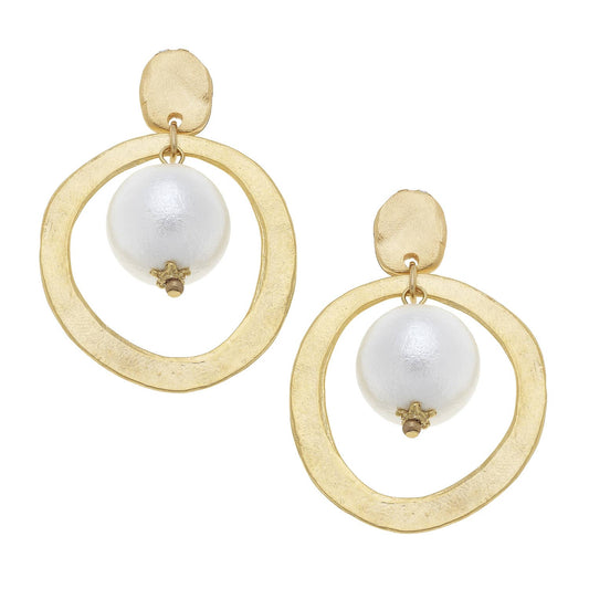 Gold Circle and Pearl Earrings