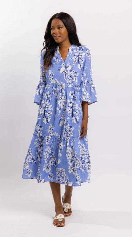 Printed Linen Midi Dress - HYDRANGEA VINE PRINT