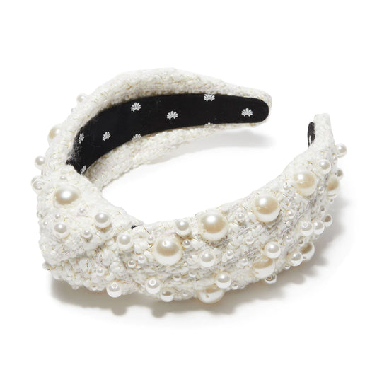 IVORY MULTI PEARL TWEED KNOTTED HEADBAND