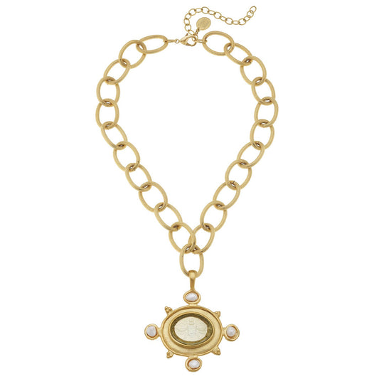 Venetian Glass Bee Elegant Pendant Necklace - Clear