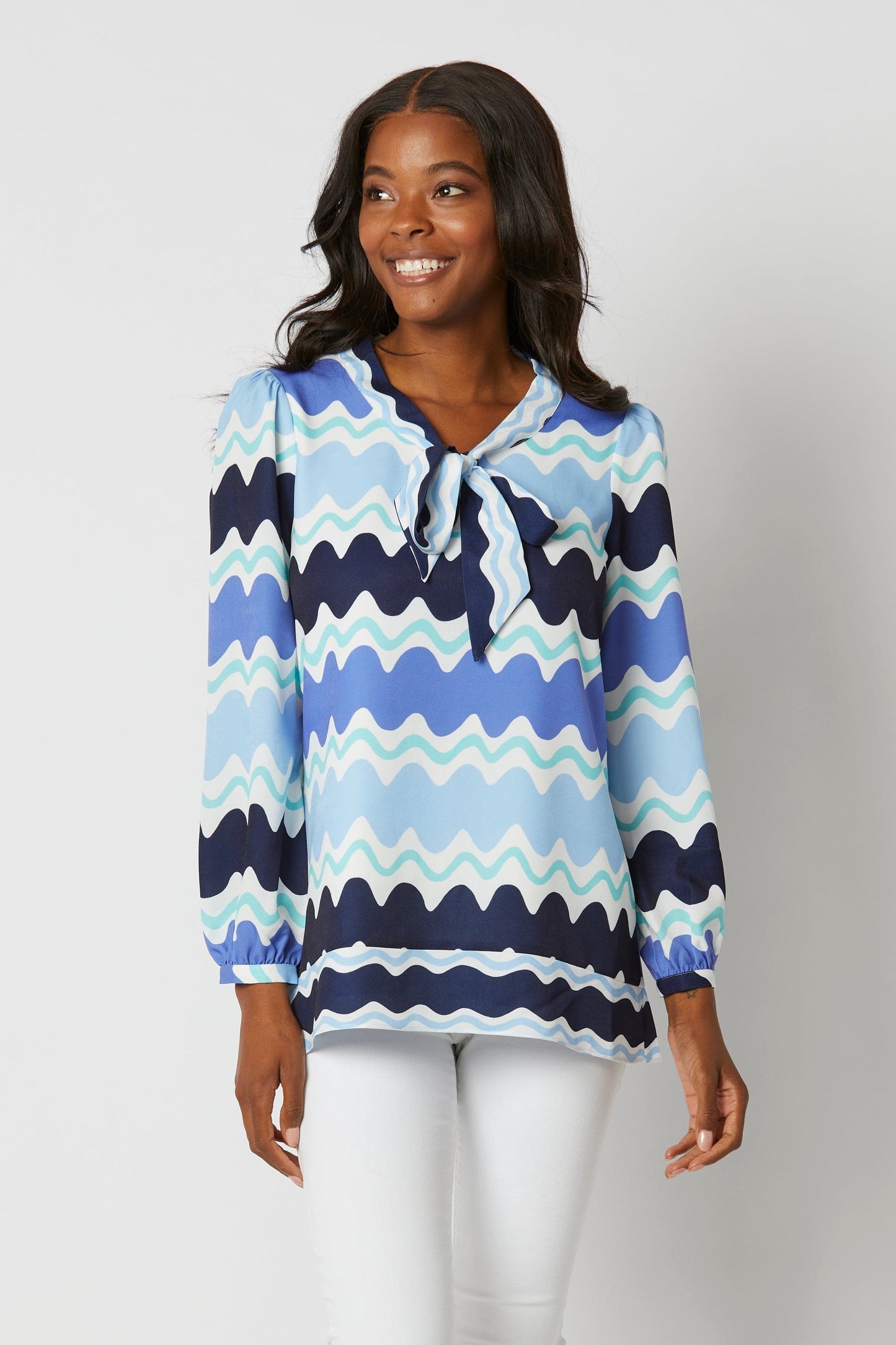 WAVE PRINT BOW FRONT TOP