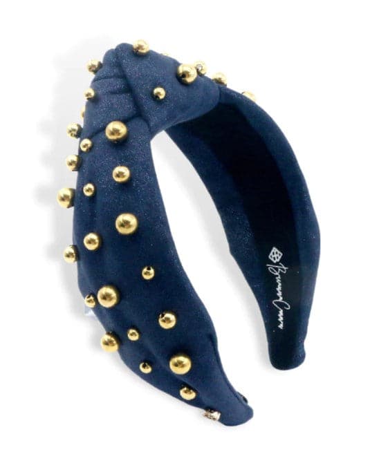 Navy Shimmer Headband with Gold Beads