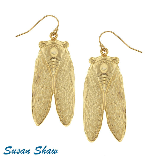 Handcast Gold Cicada Earrings
