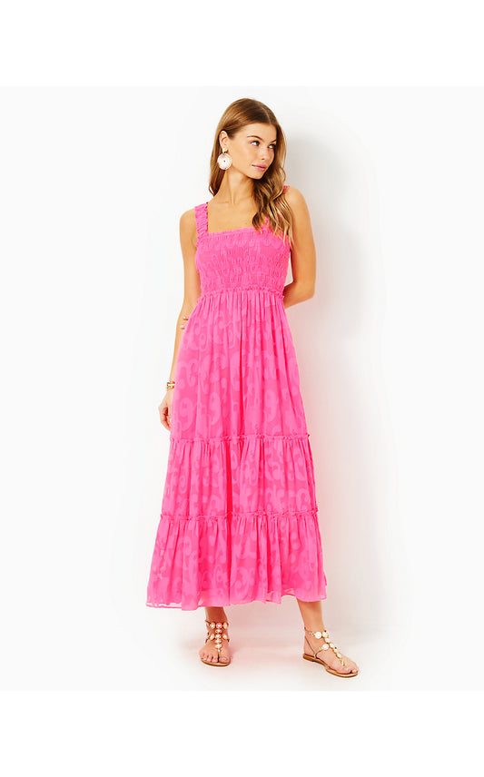 HADLY MAXI DRESS - ROXIE PINK - POLY CREPE SWIRL CLIP